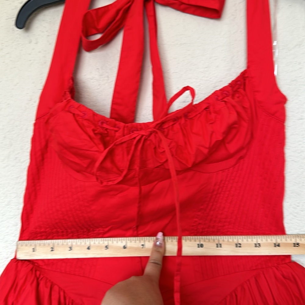 HOUSE OF CB 'Adabella' Italian Tomato Cotton Halter Sundress NWOT size L - Picture 10 of 12